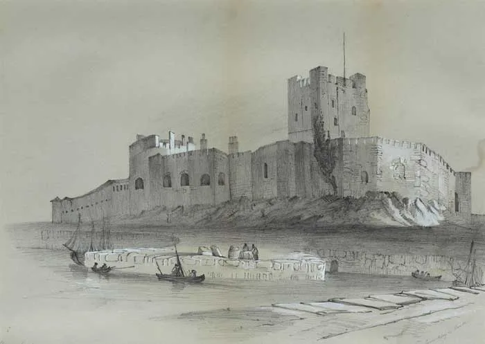 CARRICKFERGUS CASTLE, VIEW TOWARDS CARRICKFERGUS CASTLE and LOUGH SCENE CO. DONEGAL, 1852 (SET OF 3) by Eleanor Coulson, pencil drawings heightened with white, sold Dec 2008