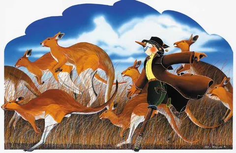 Philip Blythe, KANGAROOS AND HORATIO, 1995, gouache