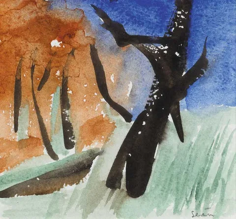 TREES IN A LANDSCAPE by Seán McSweeney, 2000, watercolour, offered Dec 2008