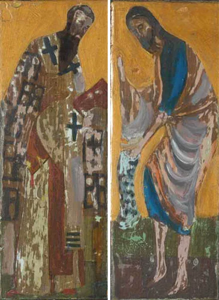 TWO SAINTS, RUSSIAN (A PAIR) by Markey Robinson, oil on panel, offered Dec 2008