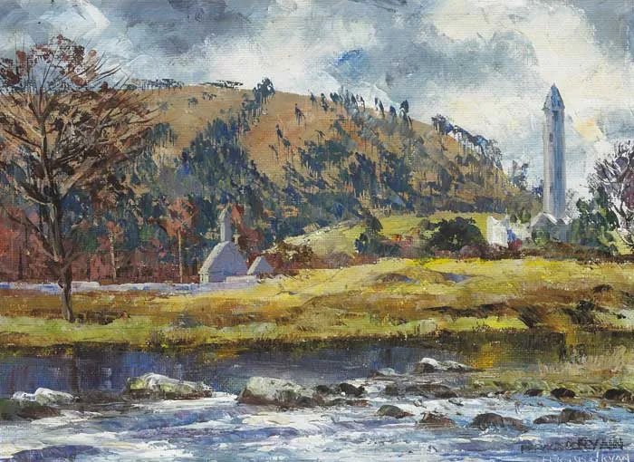GLENDALOUGH, COUNTY WICKLOW by Fergus O'Ryan, oil on board, offered Dec 2008