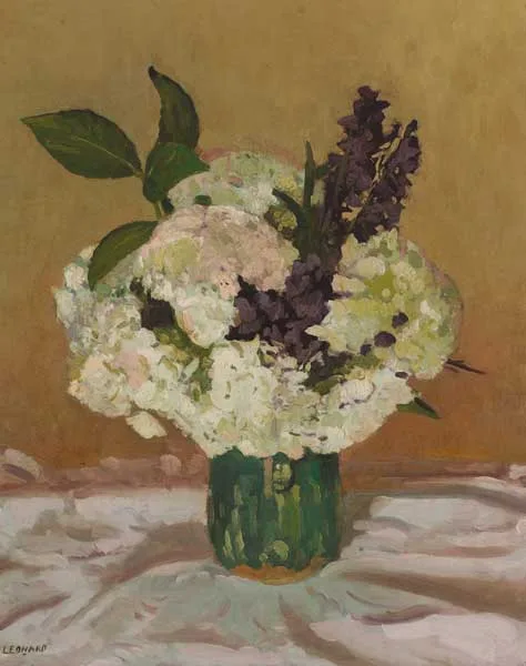 FLOWERS (WHITE HYDRANGEA) by Patrick Leonard, circa 1949, oil on canvas, offered Dec 2008