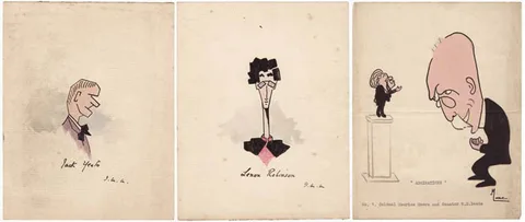 Isa M. Macnie "Mac", JACK YEATS, LENNOX ROBINSON and "ADMIRATIONS" NO. 1.: COLONEL MAURICE MOORE AND SENATOR W. B. YEATS, pen and ink with watercolour on paper, unframed (3)