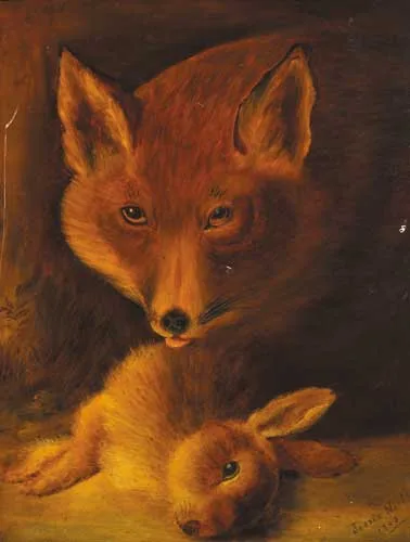FOX AND HARE by Jessie North, 1903, oil on panel, offered Dec 2008
