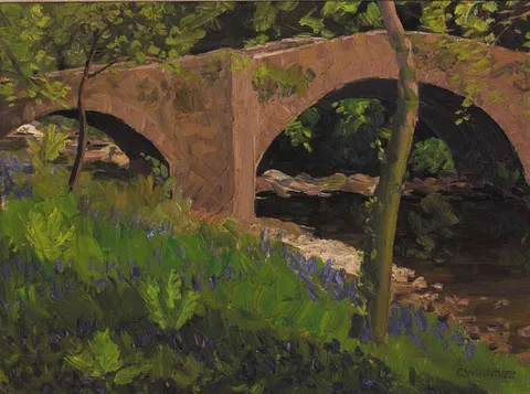 Charles W. Harvey, BLUEBELL WOOD, oil on canvas board