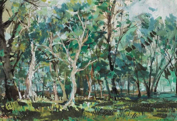 TREES, ARMAGH by Kenneth Webb, watercolour and gouache, offered Dec 2008