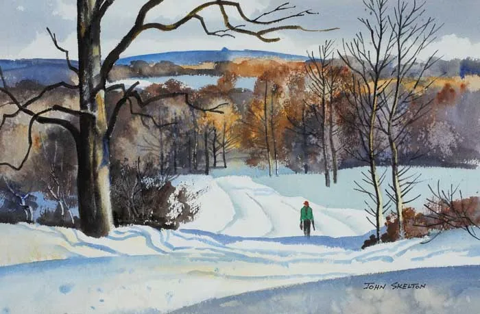 SNOWFALL IN DUBLIN MOUNTAINS by John Skelton, watercolour, sold Dec 2008