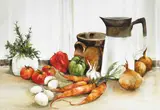 Phyllis del Vecchio, STILL LIFE WITH VEGETABLES AND EARTHENWARE