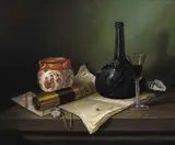 Raymond Campbell, STILL LIFE WITH A CHINESE JAR, TELESCOPE AND MANUSCRIPT ON A TABLE