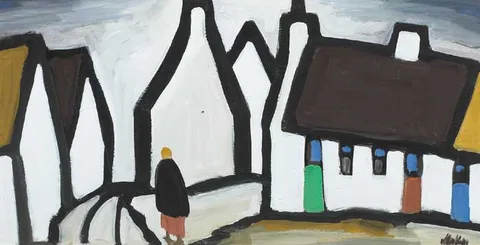 Markey Robinson, VILLAGE SCENE, gouache on board