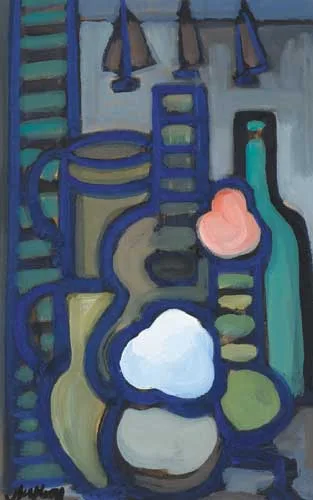 STILL LIFE, WINDOW by Markey Robinson, gouache on board, sold Dec 2008