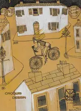Pauline Bewick, GIRL CYCLING THROUGH A TOWN