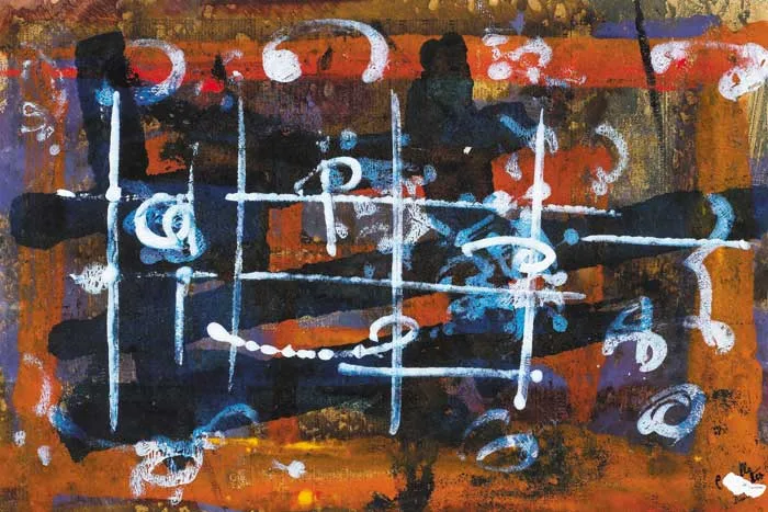 CHESS GAME 1956 by Camille Souter, oil on newspaper, sold Nov 2008