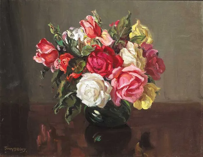 ROSES by Frank McKelvey, oil on canvas laid on board, offered Nov 2008