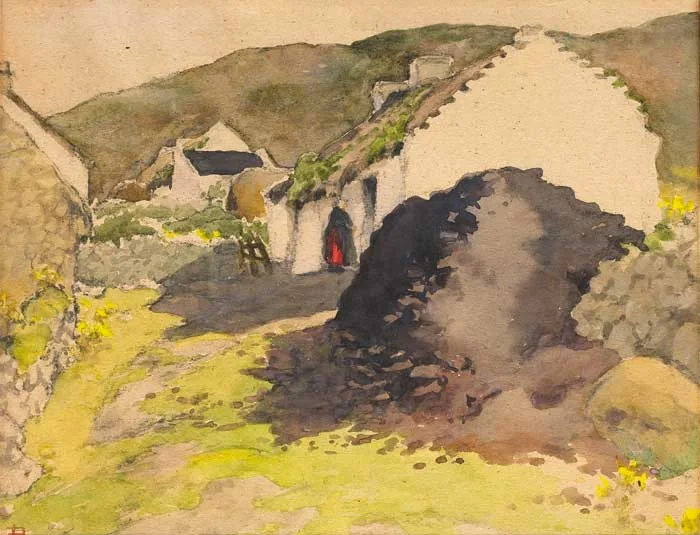 THE TURF STACK, DUGORT, ACHILL ISLAND by Lilian Lucy Davidson, watercolour over pencil, sold Nov 2008
