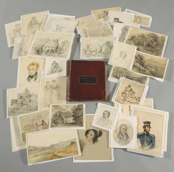 DRAWINGS AND SKETCHES by William Brocas, red leather-bound sketchbook with 40 drawings loosely......., sold Nov 2008