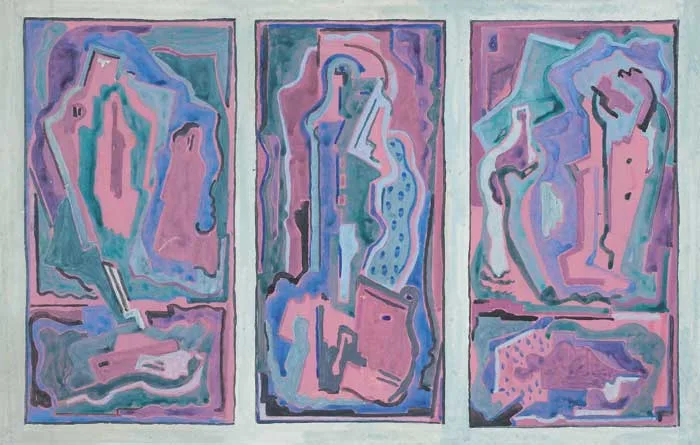 CUBIST TRIPTYCH by Evie Hone, gouache and watercolour, sold Nov 2008