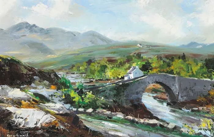LACKAGH BRIDGE, COUNTY DONEGAL by Kenneth Webb, 1967, oil on canvas, offered Nov 2008