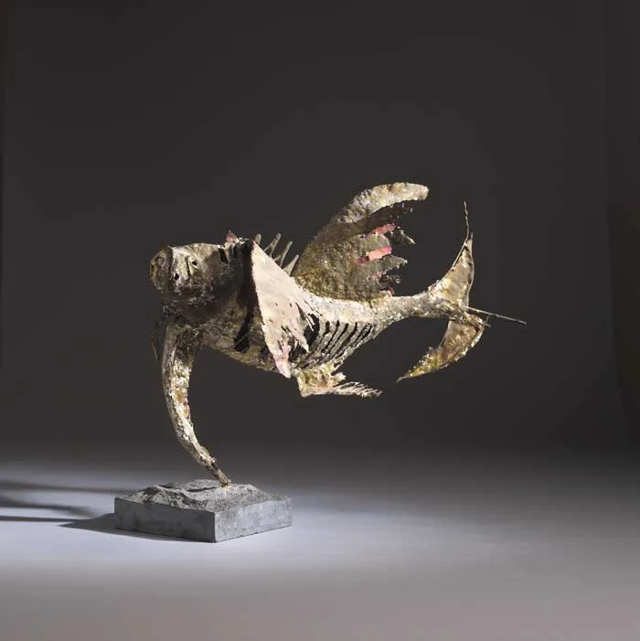 FISH by John Behan, welded steel on granite base; unique, sold Nov 2008