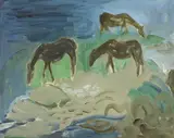 Elizabeth Rivers, HORSES GRAZING ON ARAN