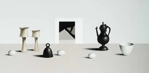 Liam Belton, TWO BACTRIAN VESSELS WITH PEWTER FLAGON, oil on linen