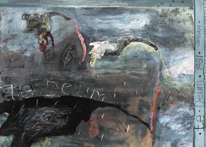 TE DEUM II by Patrick Graham, 1991, mixed media on board, sold Sep 2008