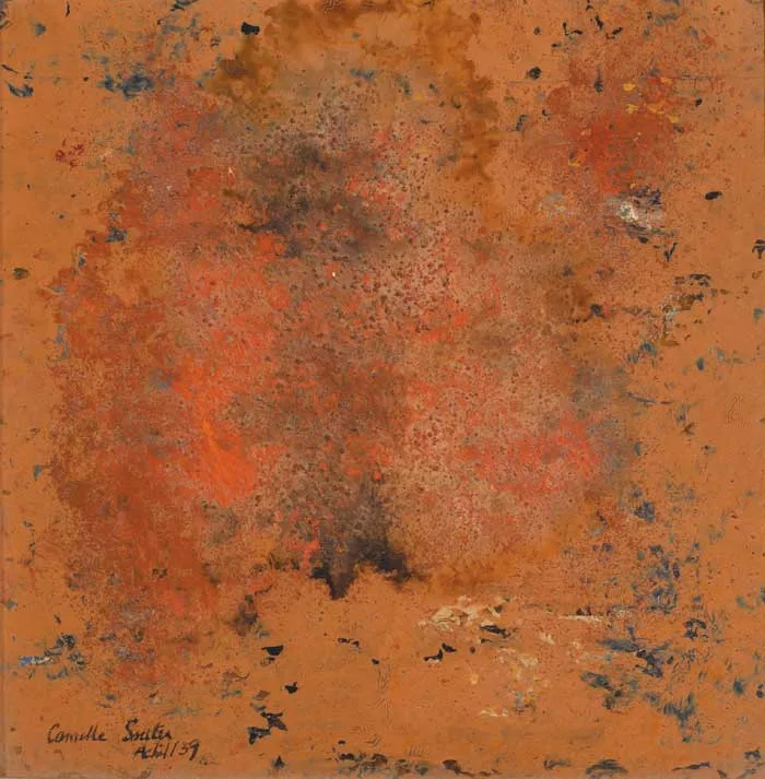 ACHILL VOLCANIC by Camille Souter, 1959, oil, red lead and enamel on paper, offered Sep 2008