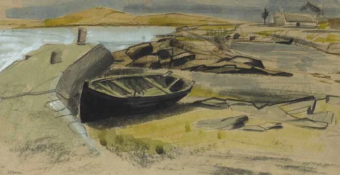 WEST COAST LANDSCAPE by Barbara Warren, watercolour over pencil and black crayon, sold Sep 2008