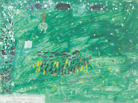 James Dixon, DOG RACE ON TORY ISLAND, 1967, oil on board