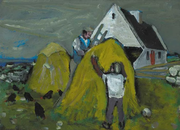 MAKING HAY STACKS by Gerard Dillon, oil on board, offered Sep 2008