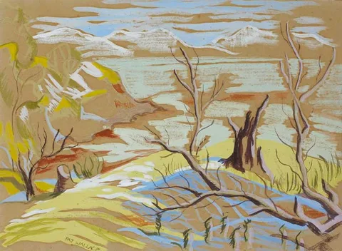 Patricia Griffith nee Wallace, SNOW, CLEW BAY, gouache on buff coloured paper