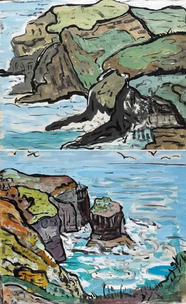 SEA CLIFFS AND ROCKS by Evie Hone, gouache on paper (double-sided), offered Sep 2008