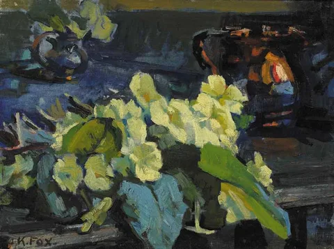 Kathleen Fox, PRIMROSES, 1952, oil on canvas