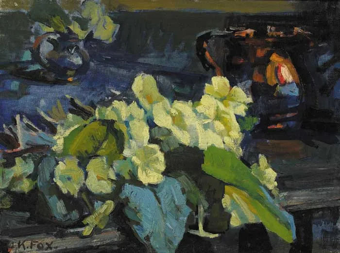 PRIMROSES by Kathleen Fox, 1952, oil on canvas, sold Sep 2008