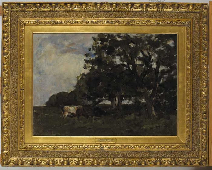 STUDY - COWS IN A FIELD by Nathaniel Hone, oil on canvas laid on board, sold Sep 2008