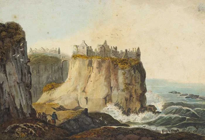 William Bourke Kirwan, DUNLUCE CASTLE, COUNTY ANTRIM, watercolour with pen and ink