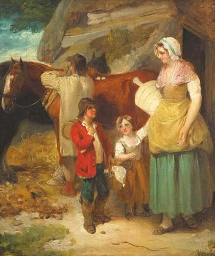 Francis Wheatley, A DAIRY MAID WITH FARMER, HIS HORSE AND TWO CHILDREN, oil on canvas