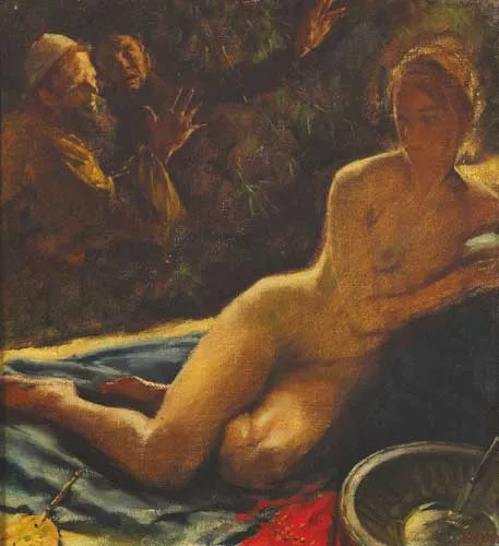 SUSANNAH AND THE ELDERS by Thomas Ryan, 1962, oil on canvas, sold Sep 2008