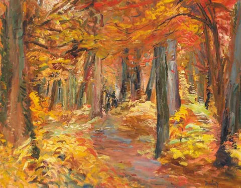 AUTUMN GLOW IN ARUNDEL WOODS by Ronald Ossory Dunlop, oil on canvas, sold Sep 2008