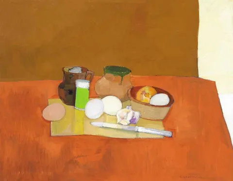 STILL LIFE WITH EGGS by Alexey Krasnovsky, 1997, oil on canvas, offered Sep 2008