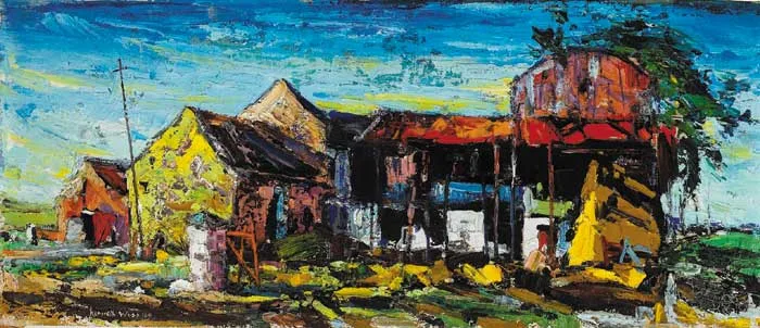 THE RED BARN by Kenneth Webb, 1960, oil on board, sold Sep 2008
