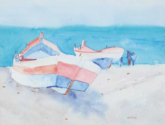 James Nolan, FISHING BOATS, BOURRIANA, NERJA, SPAIN, watercolour