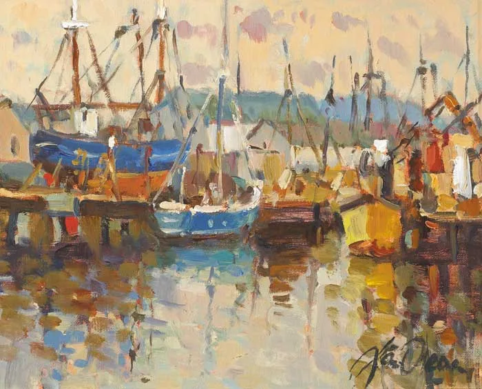 THE DRY DOCK, ARKLOW, COUNTY WICKLOW by Liam Treacy, 1998, oil on canvas board, sold May 2008