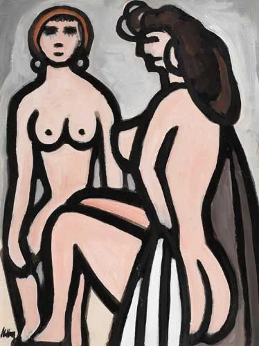 TWO NUDES by Markey Robinson, gouache on board, sold May 2008