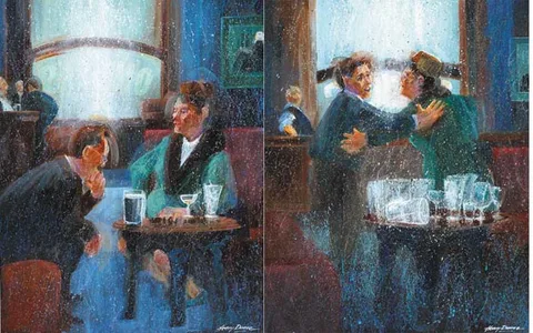 Henry Dunne, REUNION and CELEBRATION (A PAIR), gouache on board
