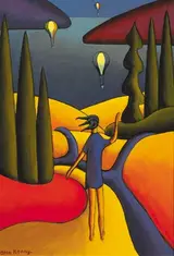 Alan Kenny, FIGURE LOOKING OUT TO SEA, HOT AIR BALLOONS IN DISTANCE