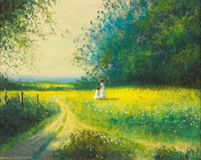 THROUGH THE FIELD by Norman J. McCaig, 1993, oil on canvas board, sold May 2008