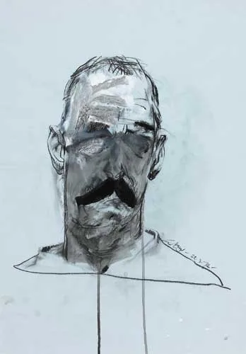 SELF PORTRAIT by Patrick Graham, 1996, pencil, charcoal, watercolour and acrylic on tinted paper, sold May 2008