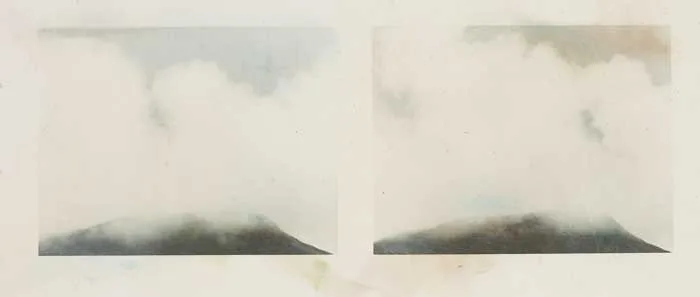 Roger Palmer, BARRA SERIES, HEAVAL, TWO SUMMITS SW, 1974-5, conté crayon on photographic paper heat sealed on chipboard