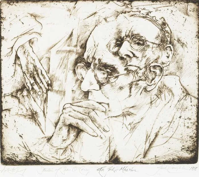 Jack Coughlin, STUDIES OF Seán O'CASEY, 1974, etching (artist's proof)